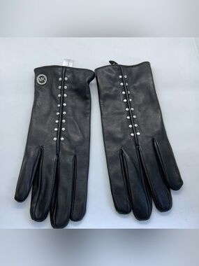 Michael Kors Black Stud-Embellished Leather Gloves